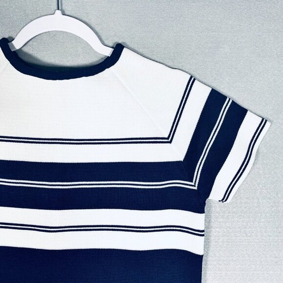 Vintage Neusteters Sweater Women S Blue Knit Short Sleeve Zip Back - Picture 3 of 10